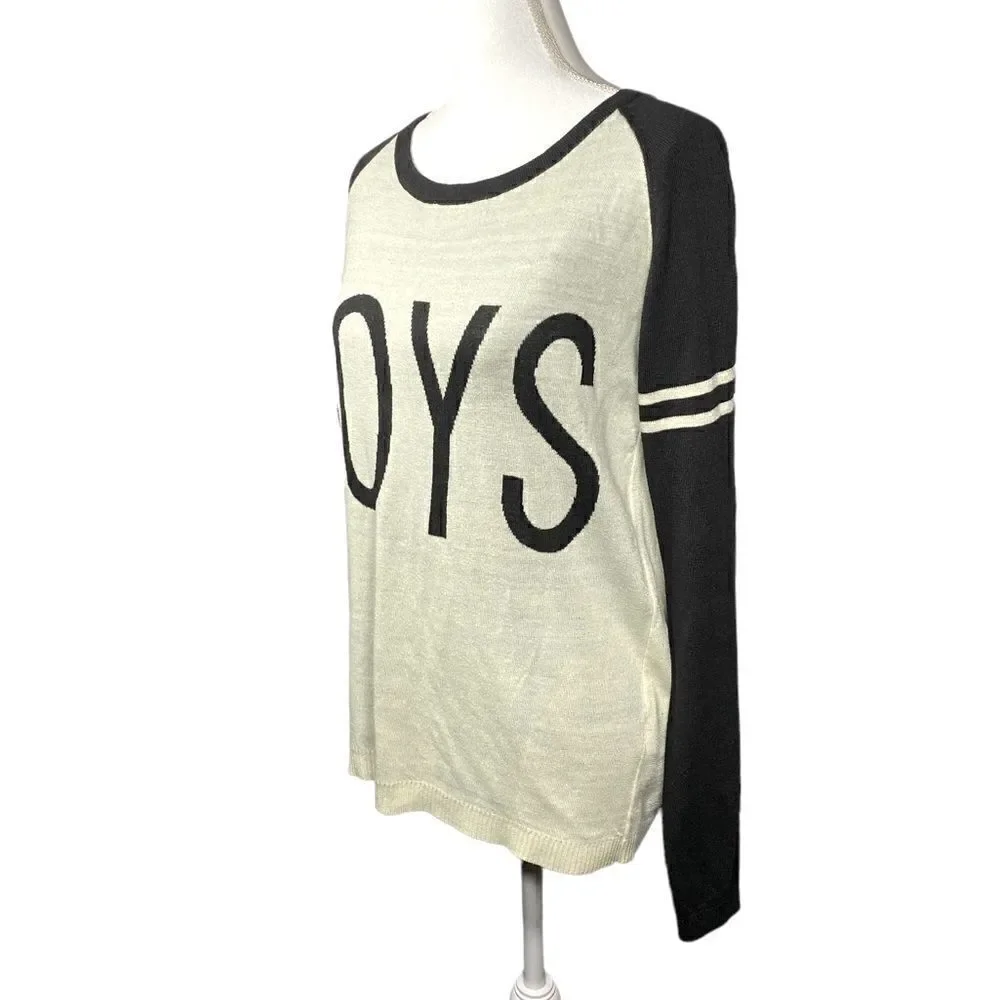 POL Graphic Long Sleeve “BOYS” Shirt Black and Beige Women’s Size Small